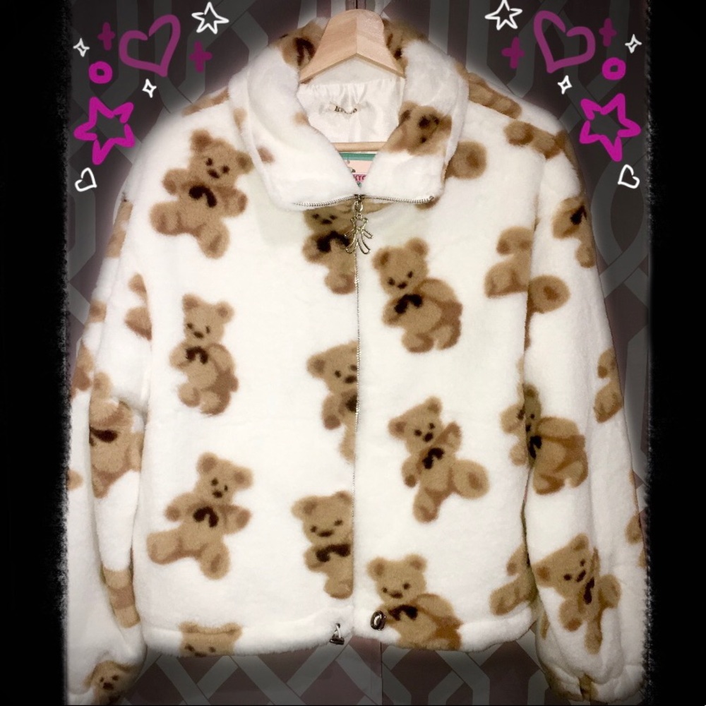 💜 Kyoyo teddy bear print faux fur jacket 💜